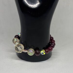 Genuine Garnet and Vintage Crystal Stretch Bracelet